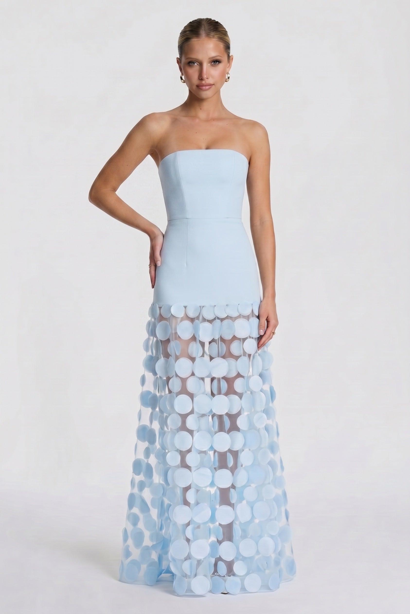 A-Line Maxi Elastic Cloth Tulle Wedding Guest Dress CG0325 - Blue - COCOMELODY